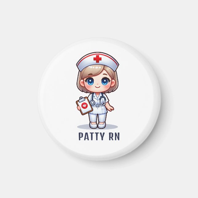 Cute Manga Blonde Nurse Caricature Personlig Magnet (Framsidan)