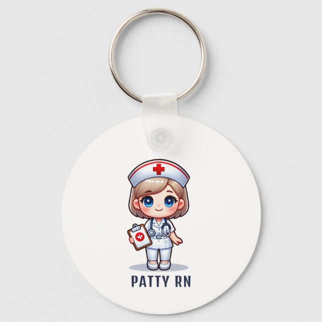 Cute Manga Blonde Nurse Caricature Personlig Nyckelring (Framsida)