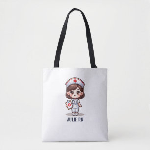 Cute Manga Brunette Nurse Caricature Personlig Tygkasse