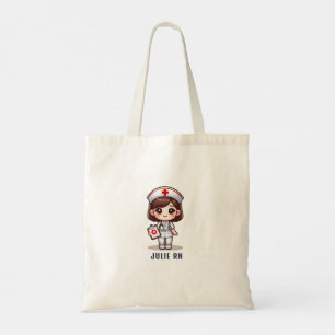 Cute Manga Nurse Brown Hair Caricature Anpassnings Tygkasse