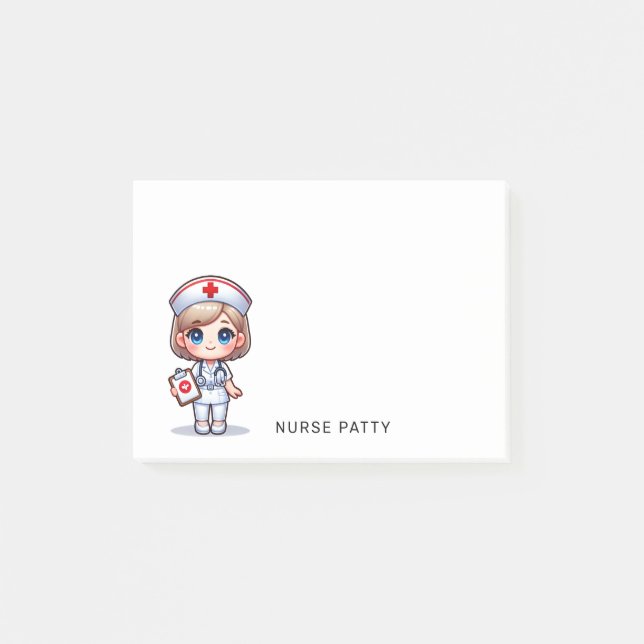 Cute Manga Nurse med Blonde Hair Blue Ögon 4x3 Post-it Block (Framsida)