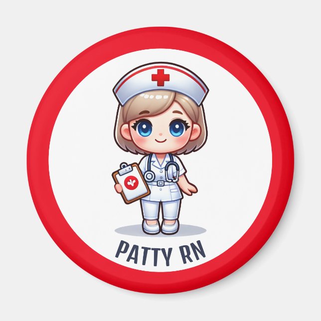 Cute Manga Nurse med Blonde Hair Blue Ögon Anpassn Magnet (Framsidan)