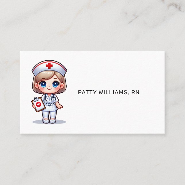 Cute Manga Nurse med Blonde Hair Blue Ögon Anpassn Visitkort (Framsida)
