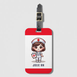 Cute Manga Nurse med Brown Hair Brown Ögon Anpassn Bagagebricka