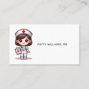 Cute Manga Nurse med Brown Hair Brown Ögon Anpassn Visitkort