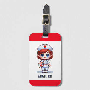 Cute Manga Nurse med Red Hair Blue Ögon Anpassning Bagagebricka
