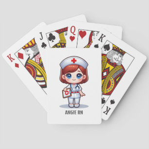 Cute Manga Nurse med Red Hair Blue Ögon Anpassning Casinokort
