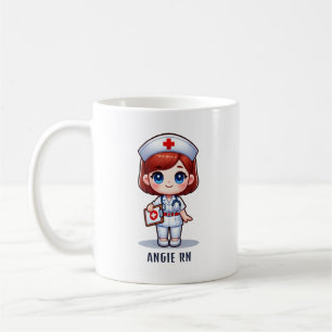 Cute Manga Nurse med Red Hair Blue Ögon Anpassning Kaffemugg