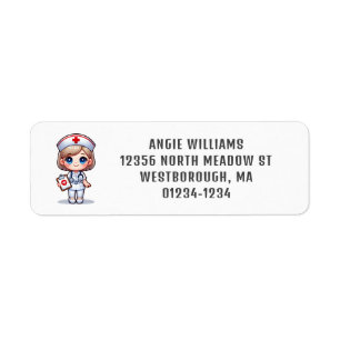 Cute Manga Nurse Red Hair Blue Ögon Anpassningsbar Returadress Etikett