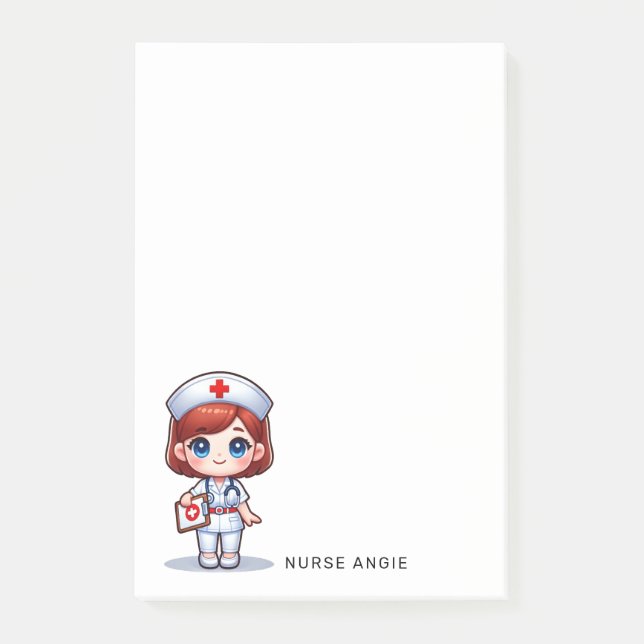 Cute Manga Nurse Red Hair Caricature Anpassningsba Post-it Block (Framsida)