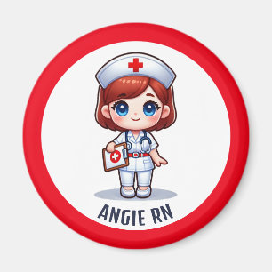 Cute Manga Nurse Rödhårig Blue Ögon Anpassningsbar Magnet