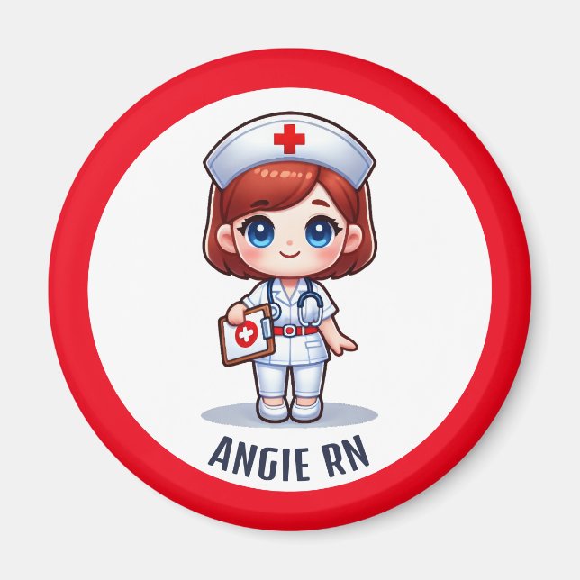 Cute Manga Nurse Rödhårig Blue Ögon Anpassningsbar Magnet (Framsidan)