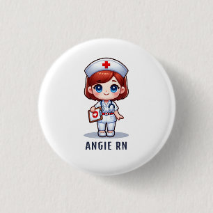 Cute Manga Rödhårig Nurse Caricature Personlig Knapp