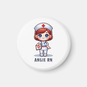 Cute Manga Rödhårig Nurse Caricature Personlig Magnet