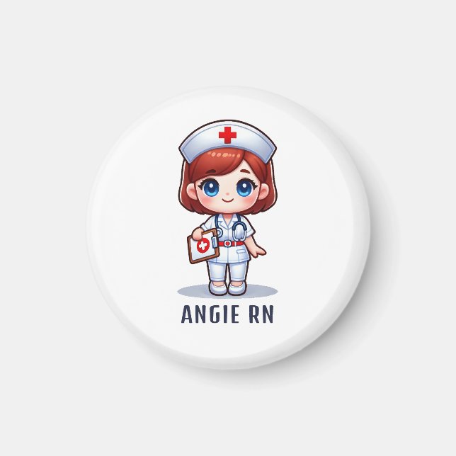 Cute Manga Rödhårig Nurse Caricature Personlig Magnet (Framsidan)