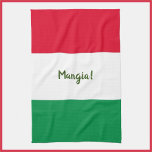 Cute Mangia! Red White och Grönt Italienska Flagga Kökshandduk<br><div class="desc">Firar bra som äter i ditt hem med den här roligten Mangia (ät!) Italienska kökshanddukar.</div>