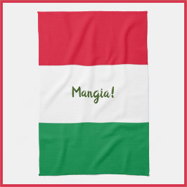 Cute Mangia! Red White och Grönt Italienska Flagga Kökshandduk