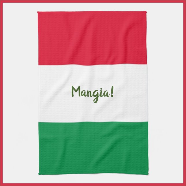 Cute Mangia! Red White och Grönt Italienska Flagga Kökshandduk (https://www.zazzle.com/store/capricepetit)