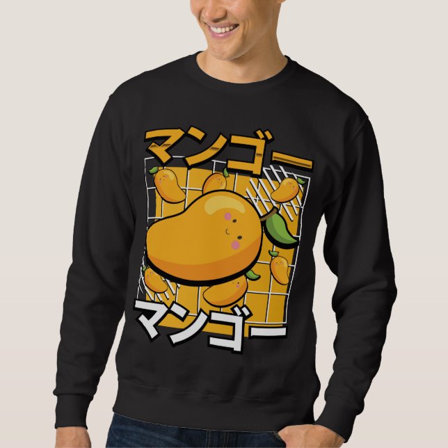 Cute Mango Fruit Kawaii Japansk Retro Anime Lång Ärmad Tröja (Framsida)