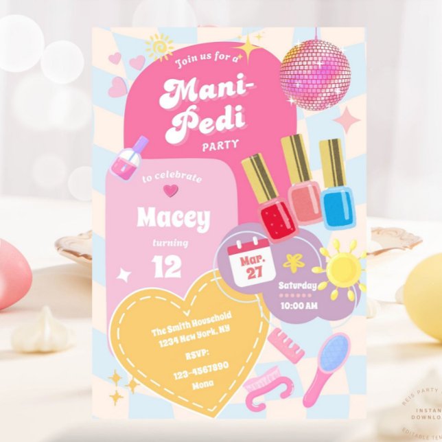 Cute Mani Pedi Pamper Spa Birthday Glam Inbjudningar (Skapare uppladdad)