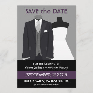 Cute Mannequin Save Date Lila Bröllop Spara Datumet