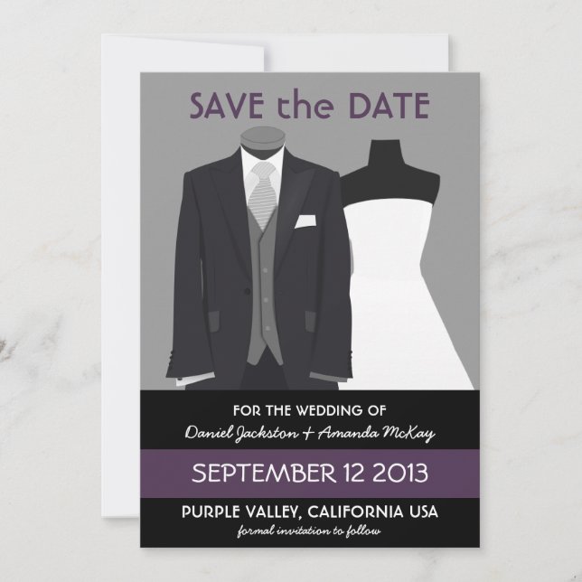 Cute Mannequin Save Date Lila Bröllop Spara Datumet (Framsida)