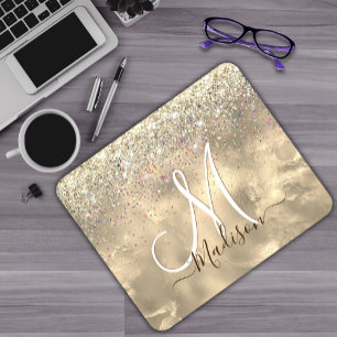 Cute marble art guld faux glitter monogram musmatta