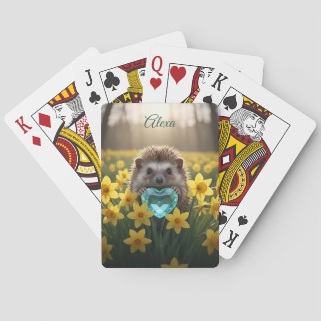 Cute March Hedgehog with Aquamarine Heart Casinokort (Baksidan)