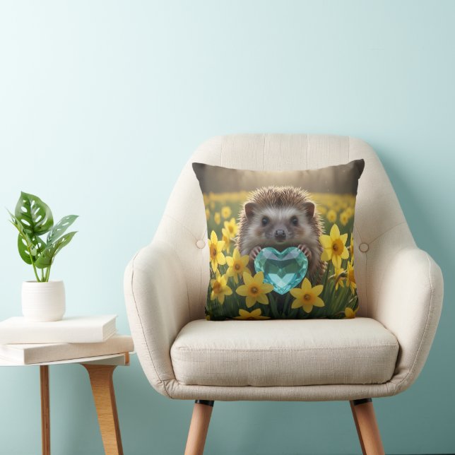 Cute March Hedgehog with Aquamarine Heart Kudde (Stol)