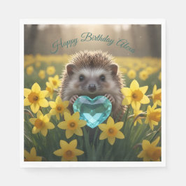Cute March Hedgehog with Aquamarine Heart Pappersservett