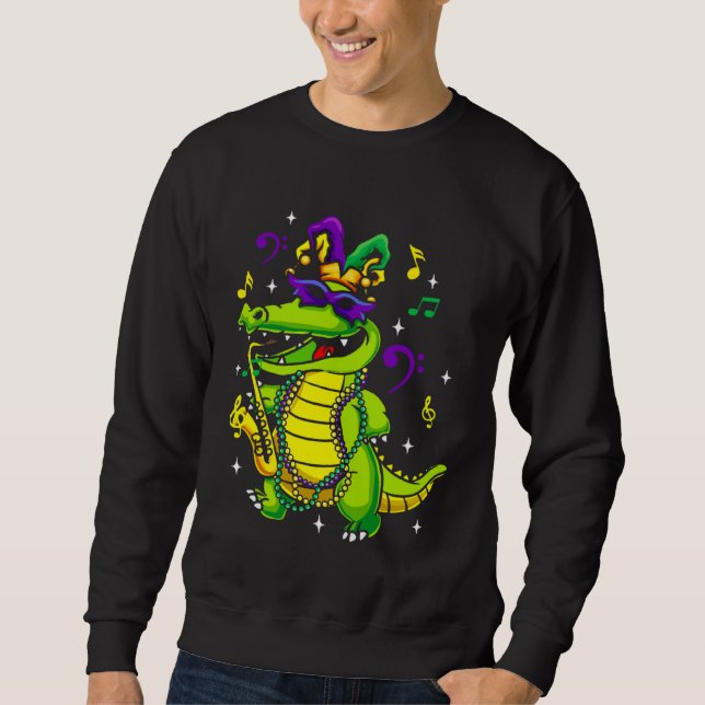 Cute Mardi Gras Alligator for Kids or Adults Lång Ärmad Tröja (Framsida)