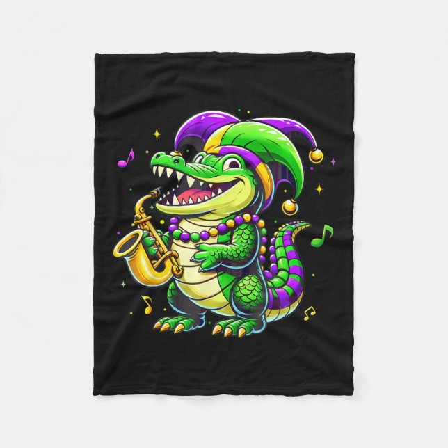 Cute Mardi Gras Alligator Jester Hat Carnival Para Fleecefilt (Framsidan)