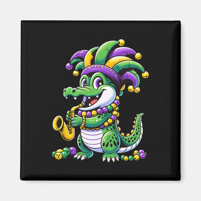Cute Mardi Gras Alligator Jester Hat Carnival Para Magnet (Framsidan)