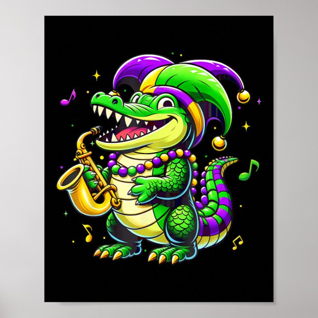 Cute Mardi Gras Alligator Jester Hat Carnival Para Poster (Framsidan)