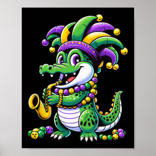 Cute Mardi Gras Alligator Jester Hat Carnival Para Poster