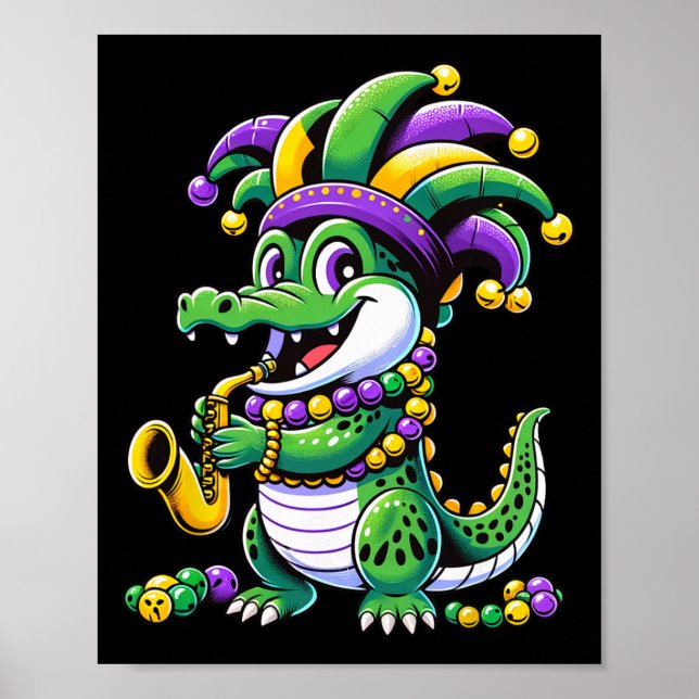 Cute Mardi Gras Alligator Jester Hat Carnival Para Poster (Framsidan)