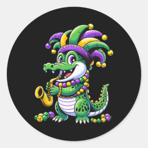 Cute Mardi Gras Alligator Jester Hat Carnival Para Runt Klistermärke