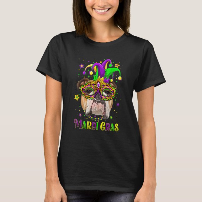 Cute Mardi Gras Carnival English Bulldog Dog Mardi T Shirt (Framsida)