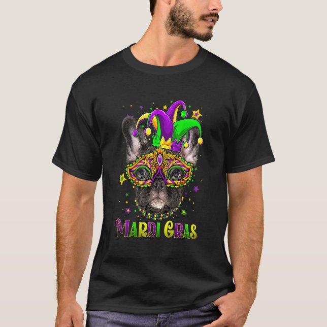 Cute Mardi Gras Carnival French Bulldog Dog Mardi  T Shirt (Framsida)