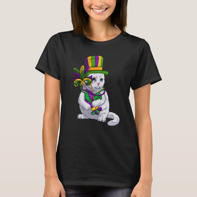 Cute Mardi Gras Cat Mardi Gras Girls and Women T Shirt (Framsida)