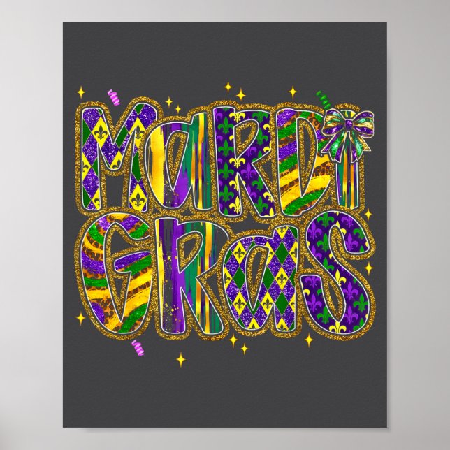 Cute Mardi Gras Fat Coquette Bow Tuesday Kids Girl Poster (Framsidan)