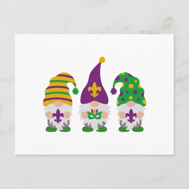 Cute Mardi Gras Gnome Helg Vykort (Framsida)