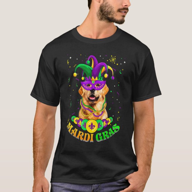 Cute Mardi Gras Golden Retriever Dog Dad Dog Mom M T Shirt (Framsida)