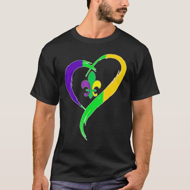 Cute Mardi Gras Heart Funny Fleur-De-Lis Mardi Gra T Shirt (Framsida)