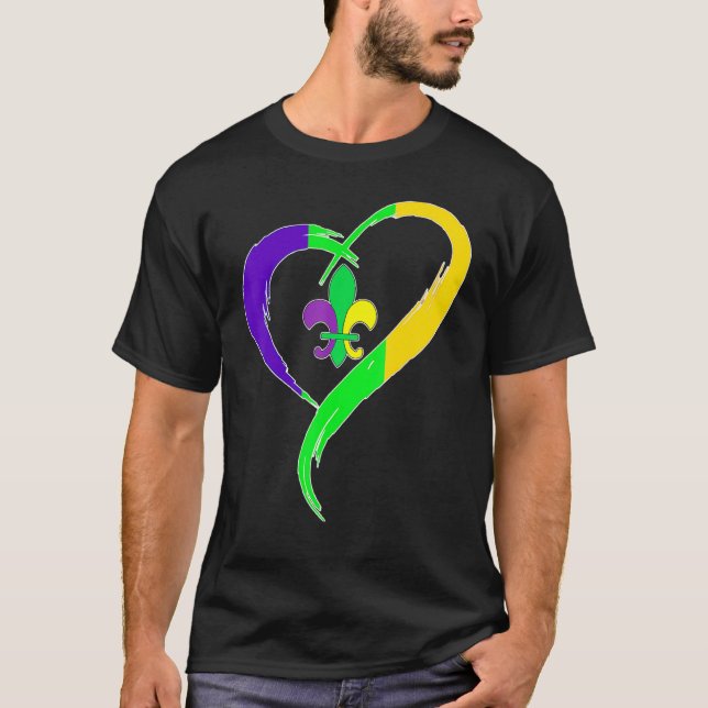 Cute Mardi Gras Heart Funny Fleur-De-Lis Mardi Gra T Shirt (Framsida)