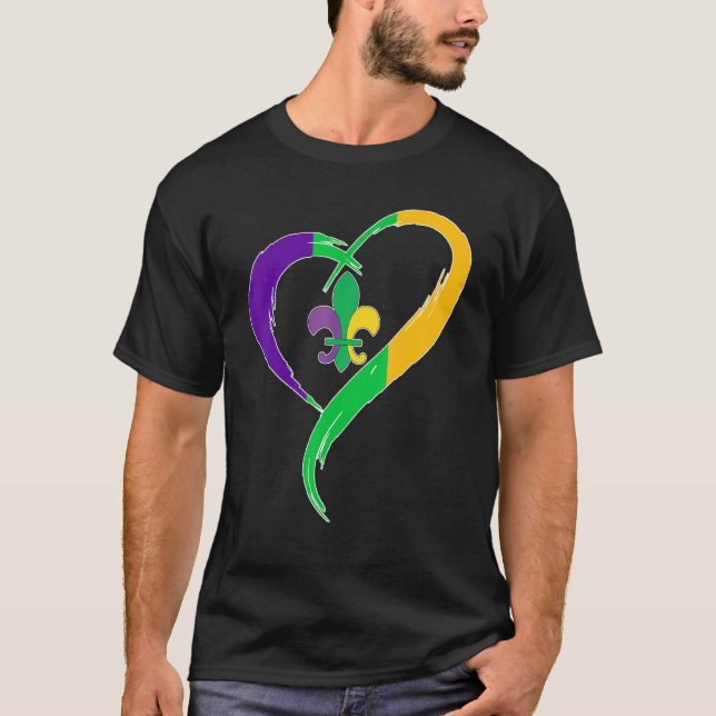 Cute Mardi Gras Heart Funny Fleur-De-Lis Mardi Gra T Shirt (Framsida)