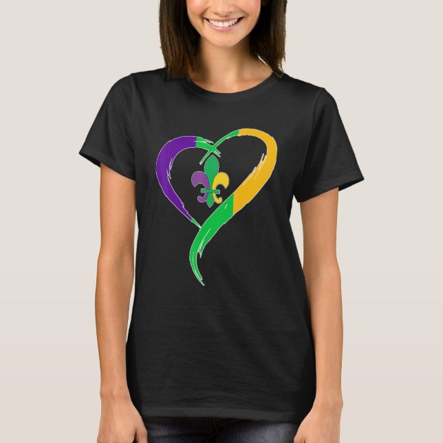 Cute Mardi Gras Heart Funny Fleur-De-Lis Mardi Gra T Shirt (Framsida)