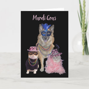 Cute Mardi Gras Hund and Cats Helgkort