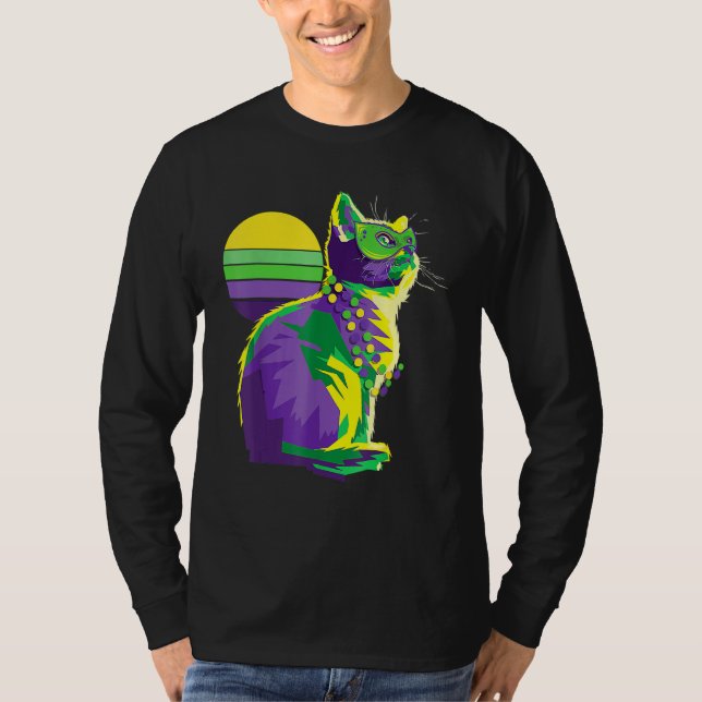 Cute Mardi Gras Kitten New Orleans Cat Owner T Shirt (Framsida)