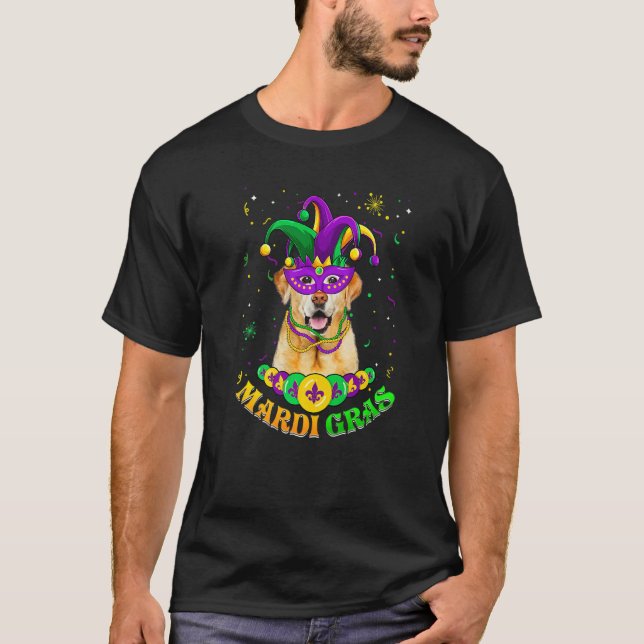 Cute Mardi Gras Labrador Dog Dad Dog Mom Mask Bead T Shirt (Framsida)